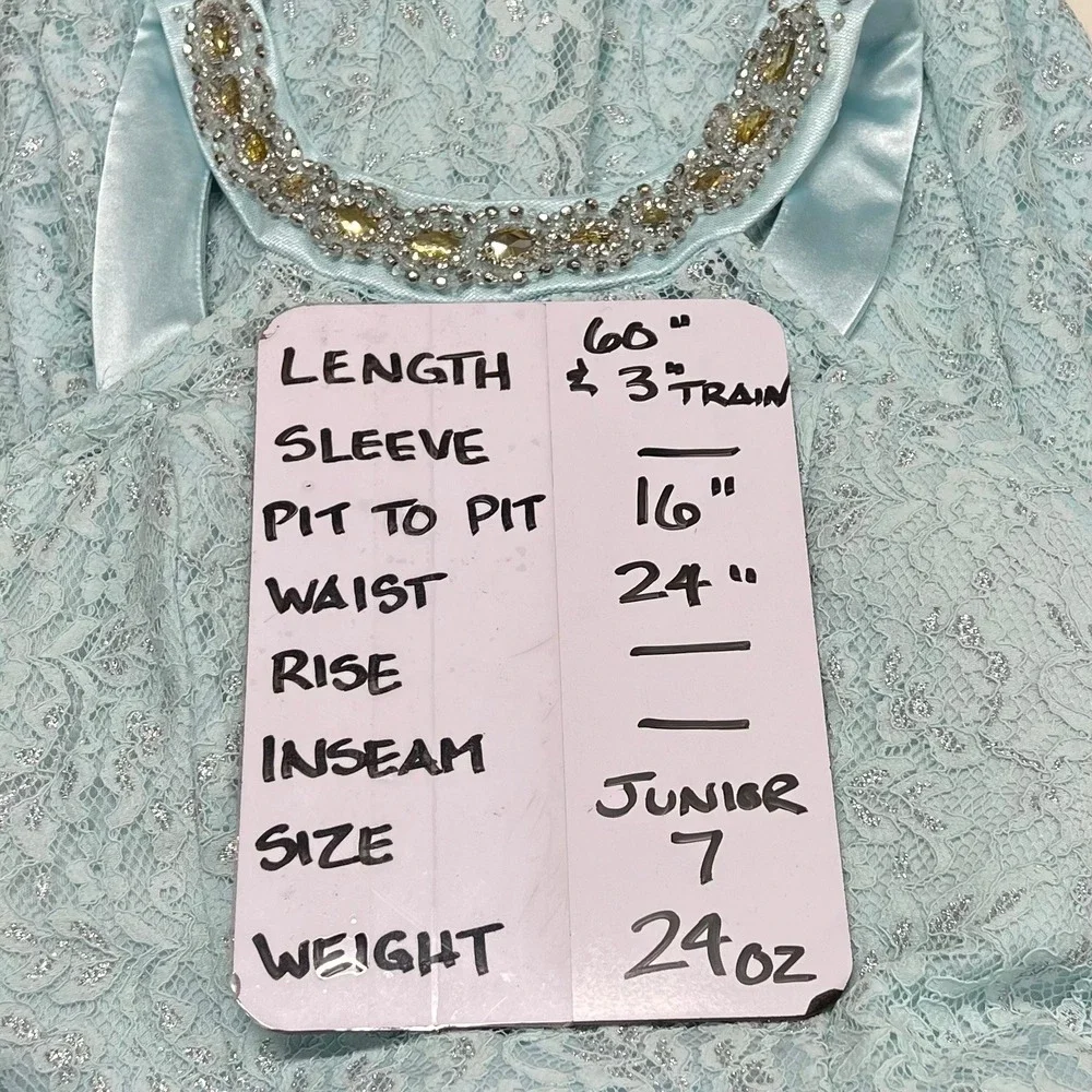 Sequin Hearts Light Blue Lace Beaded Halter Mermaid Formal Prom‎ Dress Size 7